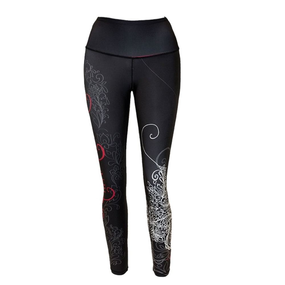Nominou Shabeena High Rise Crop Black & Red Print Leggings